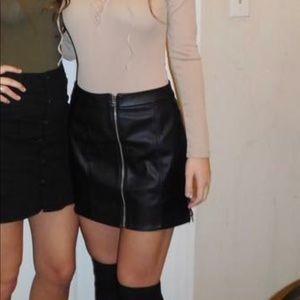 Black Leather Zipper Skirt